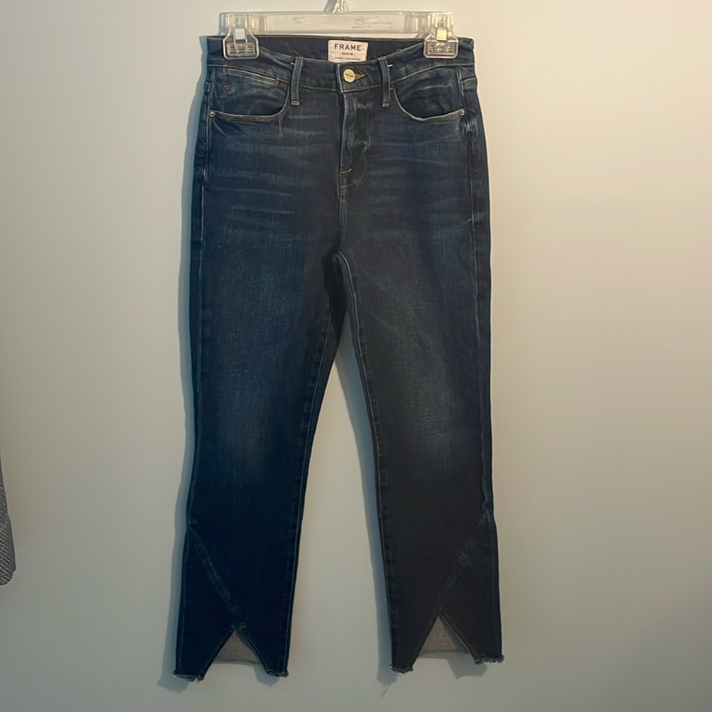 Frame Denim Le High Straight Dark Wash Cut Out Hem Jeans Women's 26